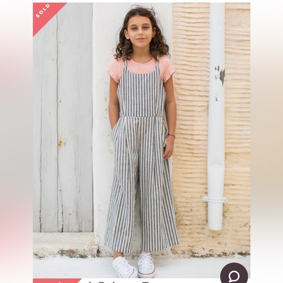 Tea Collection cotton linen striped culotte romper, size 10 - Picture 2 of 8